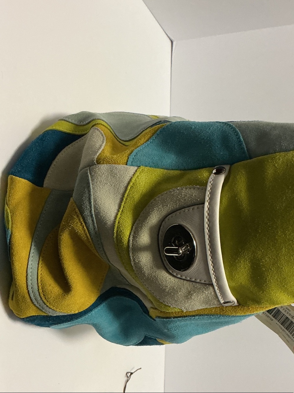 Coach Multicolor Suede Patchwork Tote — Teal, Aqua, Lime, Mustard & White - Picture 2 of 10